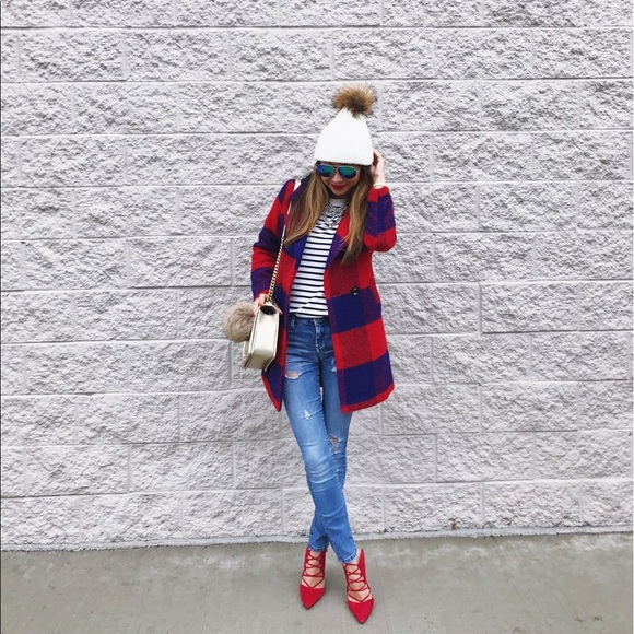 Red and Navy Plaid Coat - Picture 2 of 2